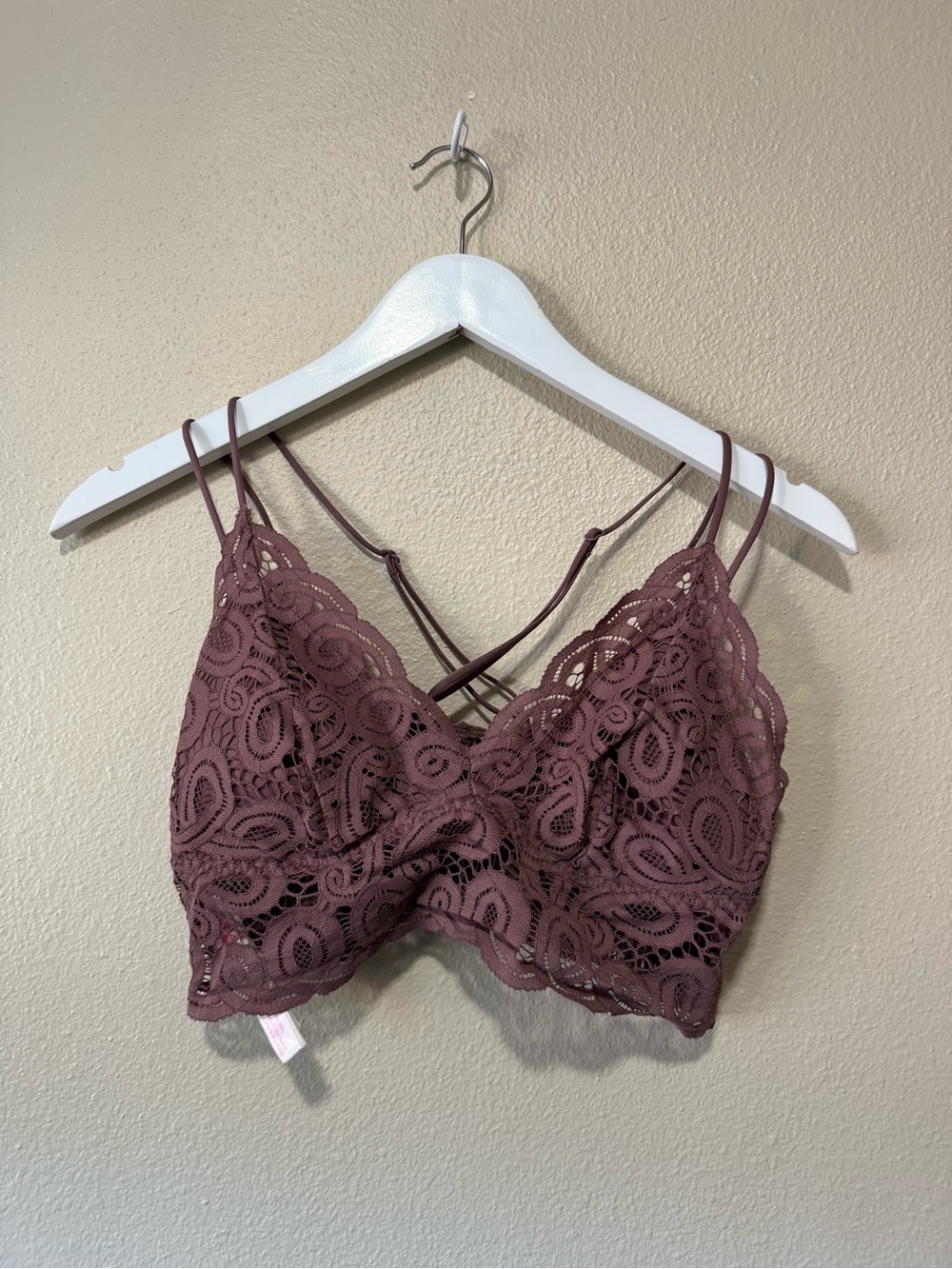 PINK Victorias Secret Lace Bralette with Crisscross Back - Mauve